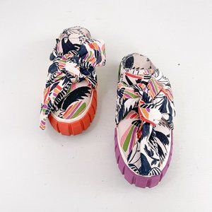 Farm Rio Birds Platform Mule Sneaker with Bow Slip-On Open Back US Size 8